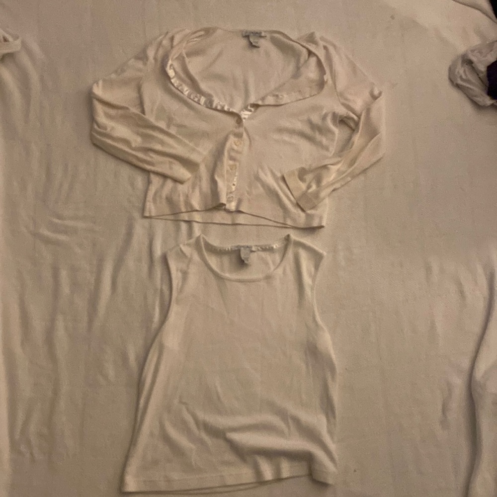 In stitches white tank top and blouse sweater both size L